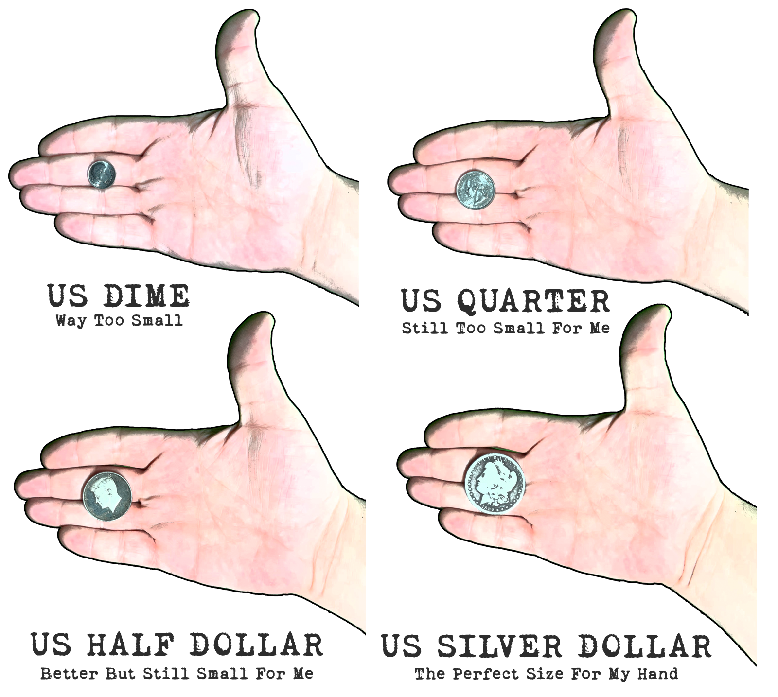 Coin size comparison in hand