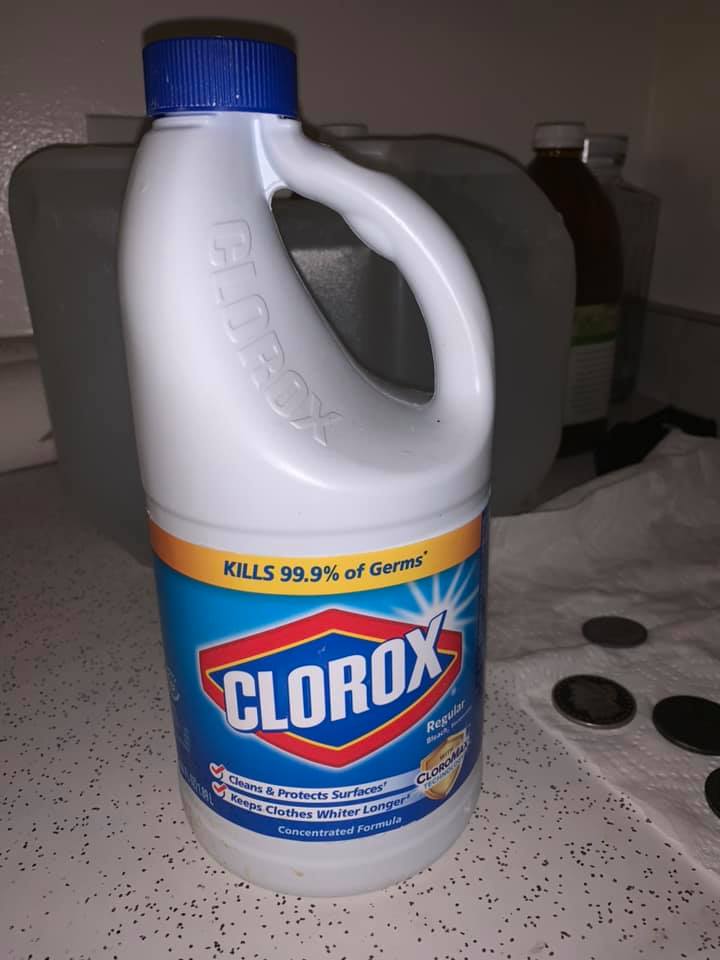 Clorox bleach used for darkening silver coins